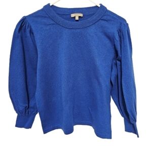 Lilla P Cotton Blend Blue Puff Sleeve Sweater Women's Size Large